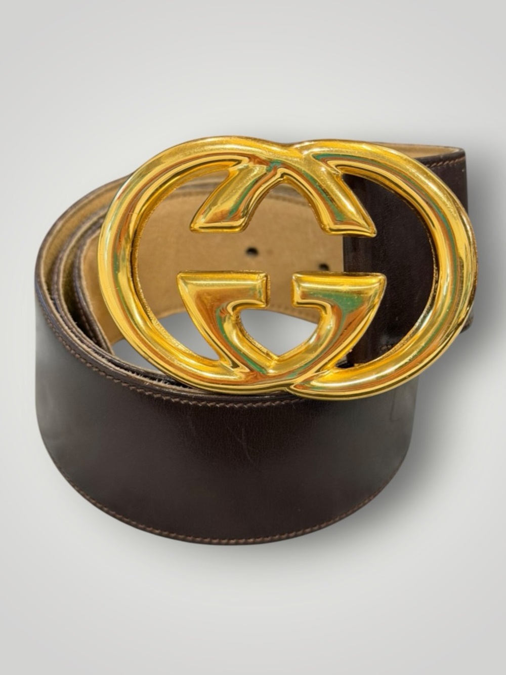 Gucci Dark Brown Leather Belt with Gold Double G Buckle